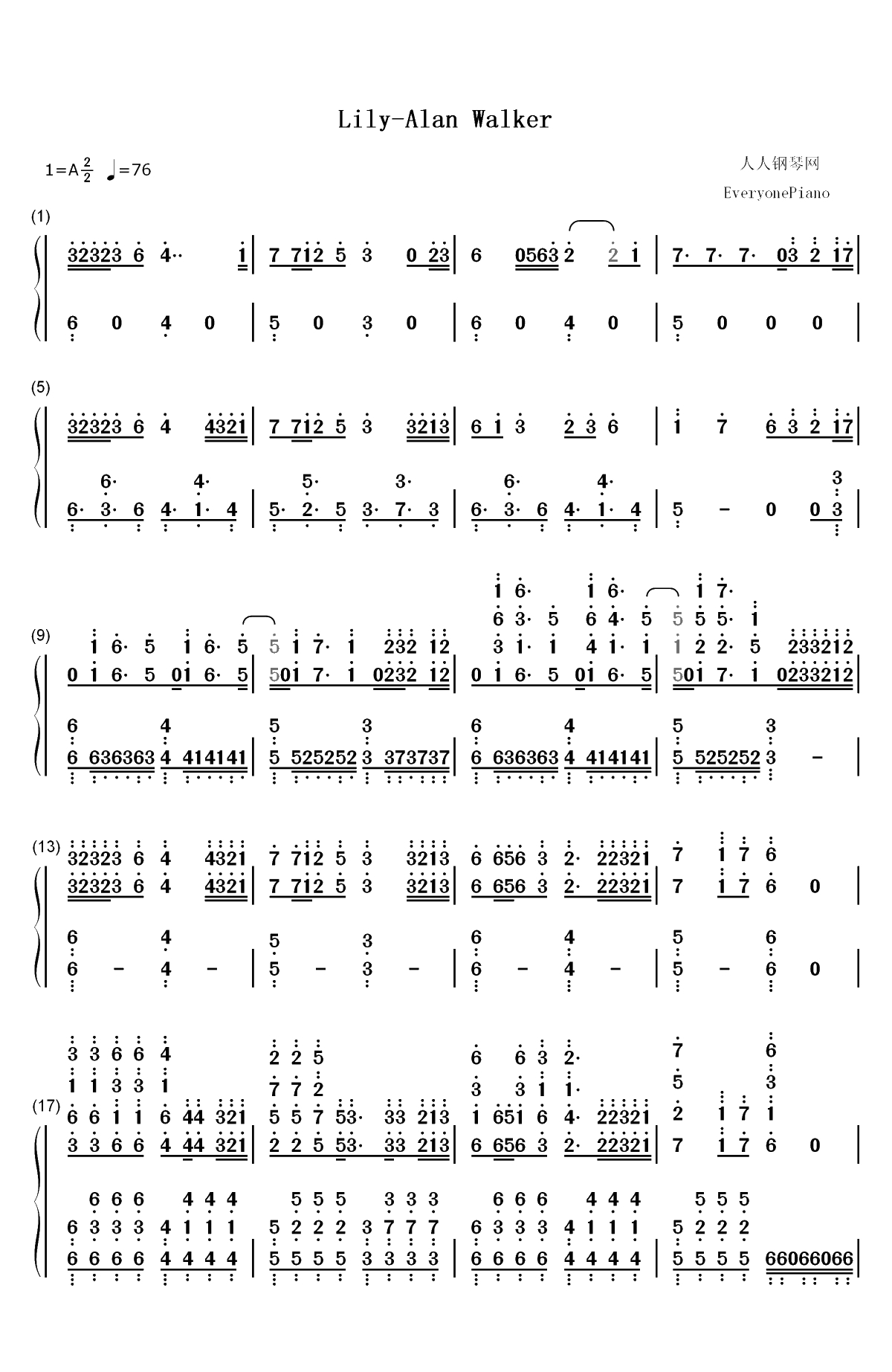 Lily-Alan Walker和K-391和Emelie Hollow双手简谱预览1