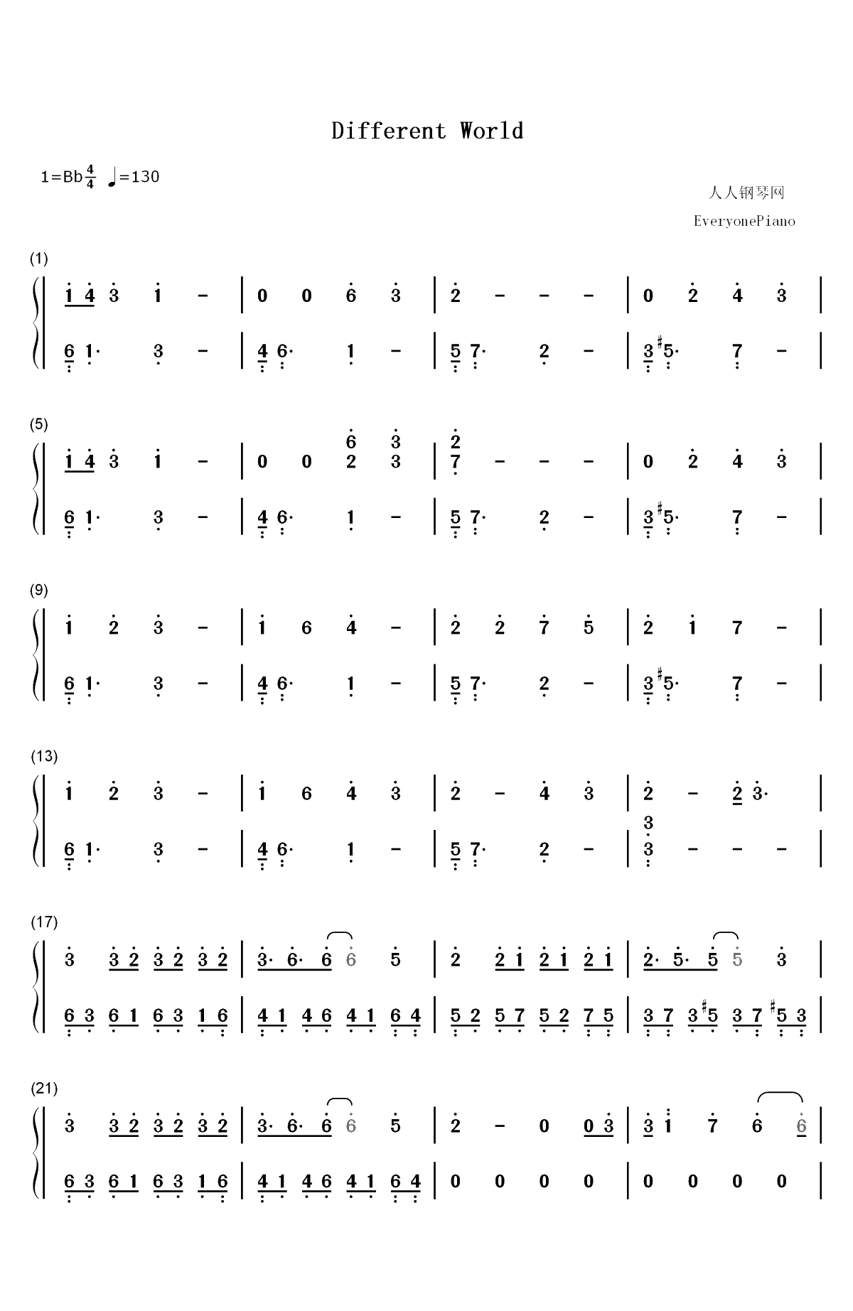 Different World-Alan Walker双手简谱预览1