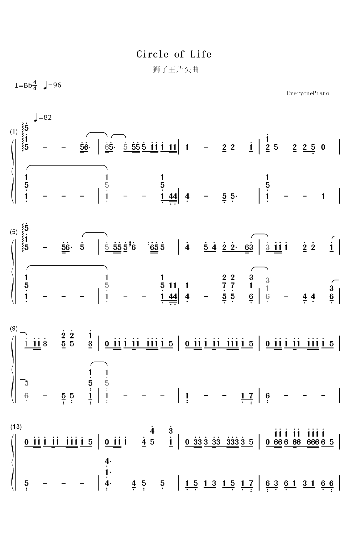 Circle of Life-狮子王片头曲双手简谱预览1