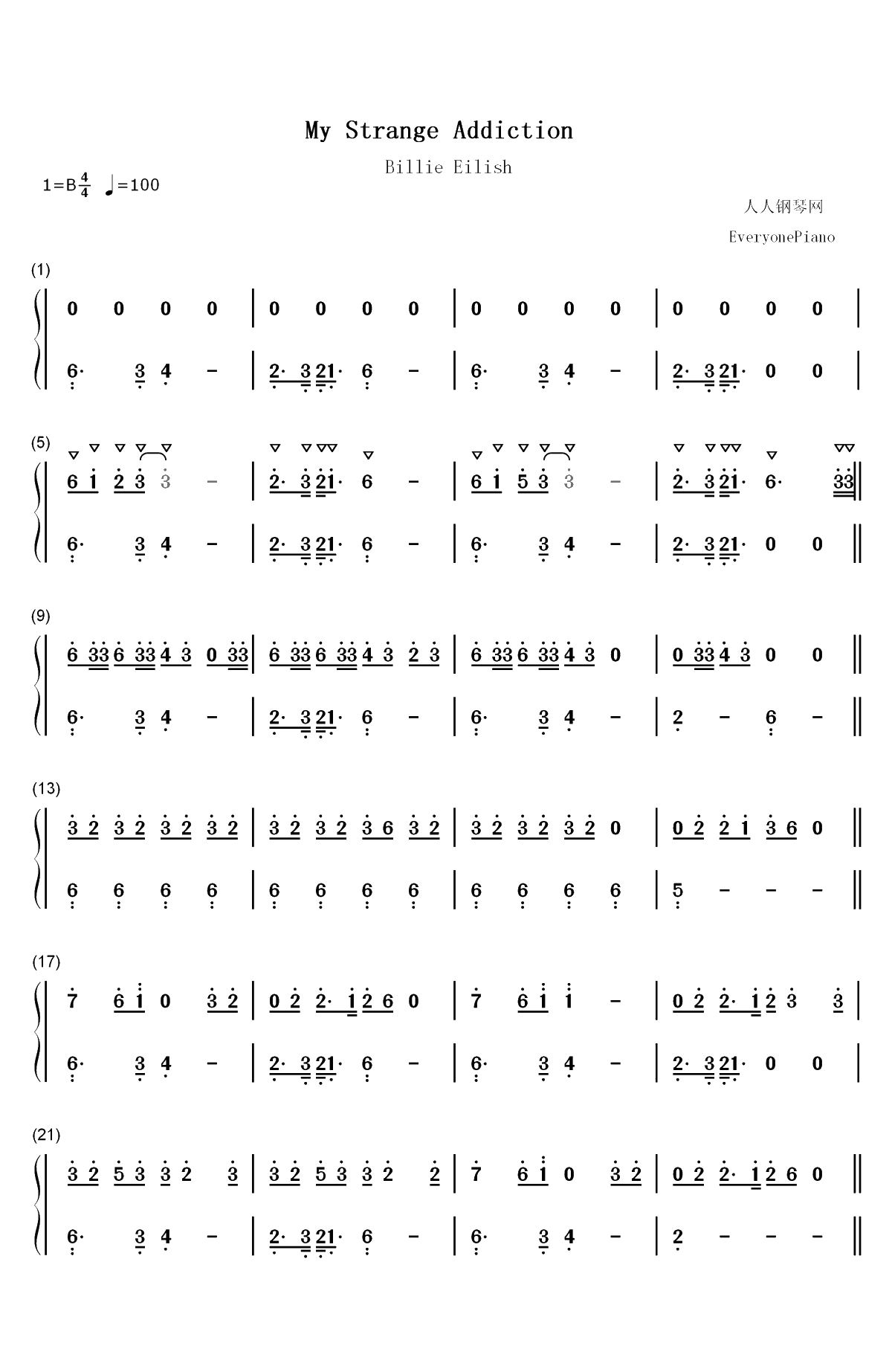 My Strange Addiction-Billie Eilish双手简谱预览1