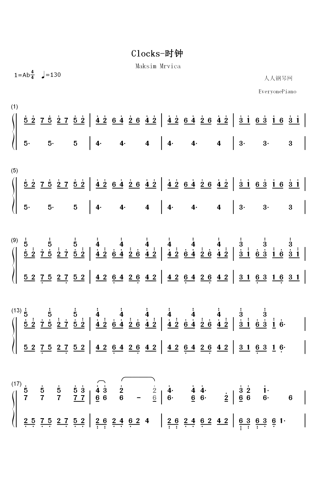 Clocks-马克西姆双手简谱预览1