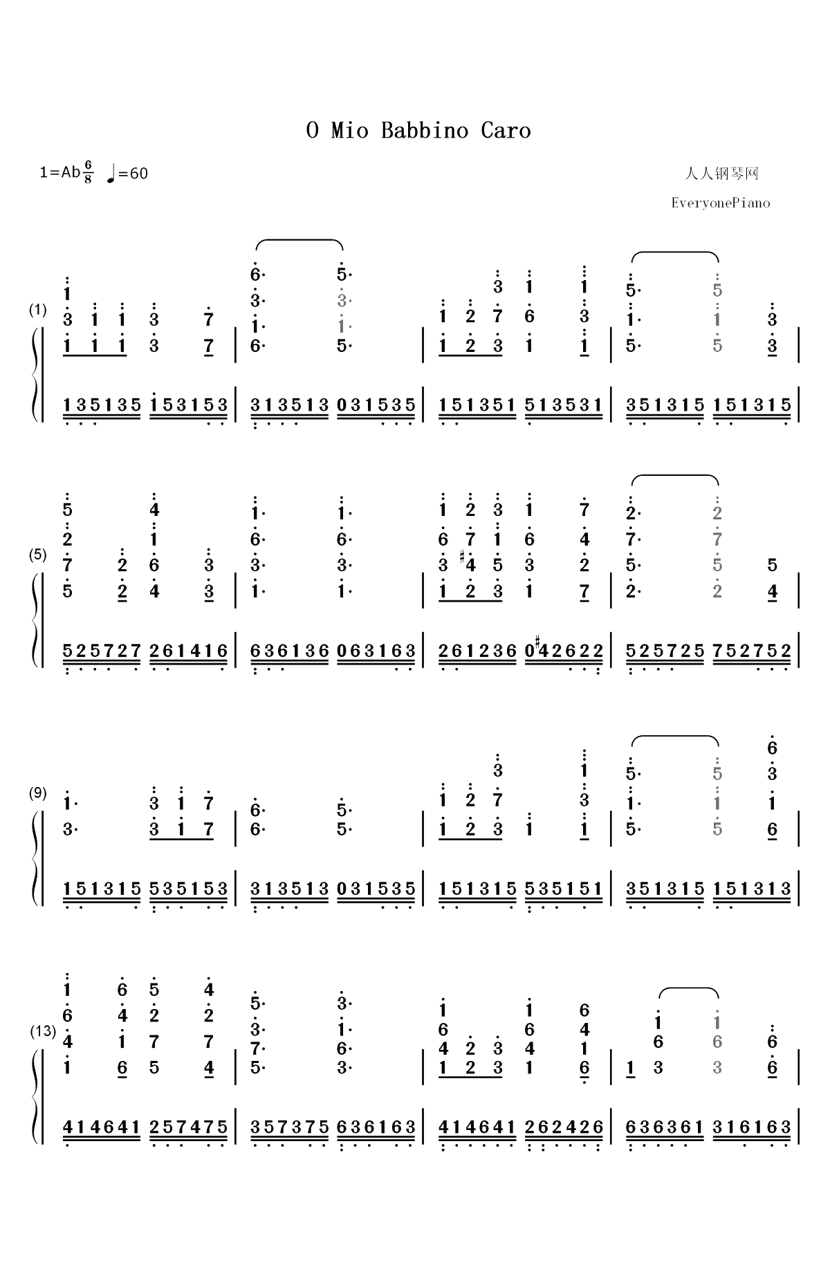 O Mio Babbino Caro-贾尼斯基基OST双手简谱预览1