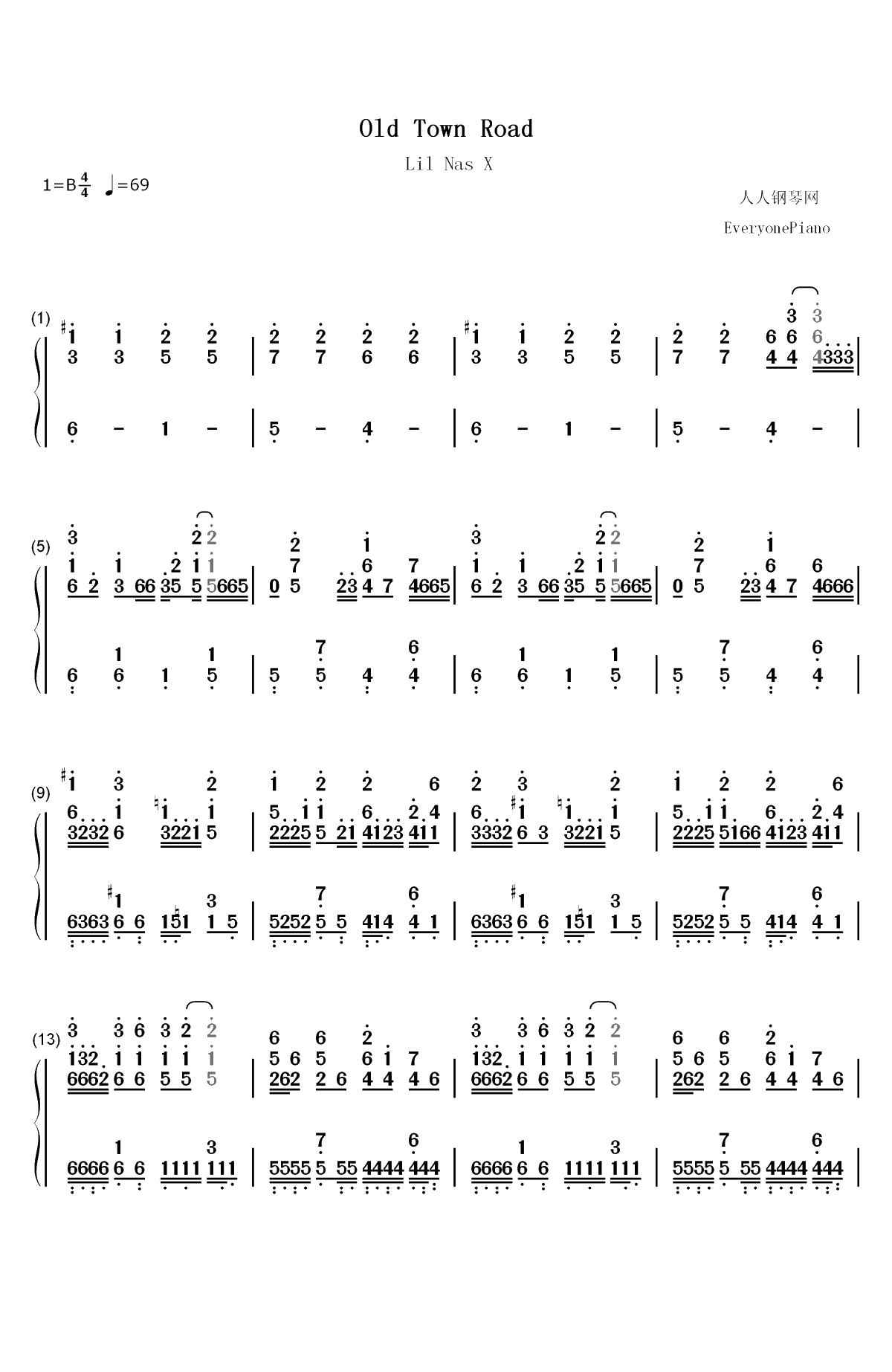 Old Town Road-抖音神曲又一次改变了游戏规则双手简谱预览1