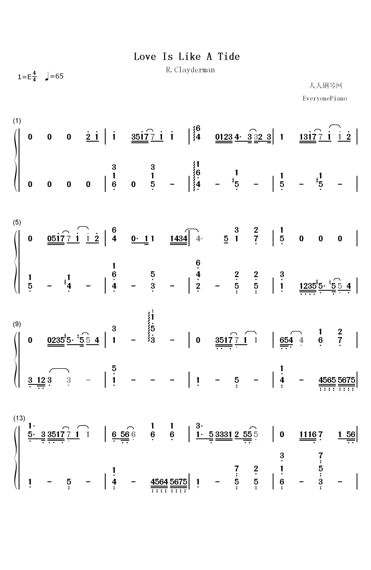 Love Is Like A Tide-理查德克莱德曼双手简谱预览1