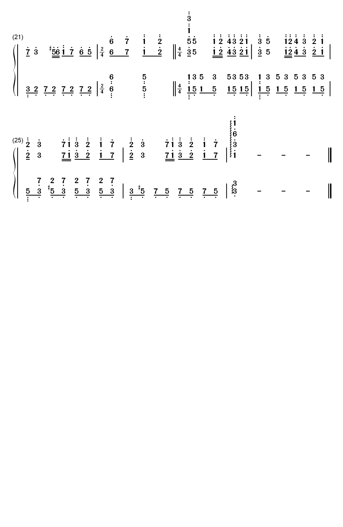 秋日私语-C调简单版双手简谱预览2