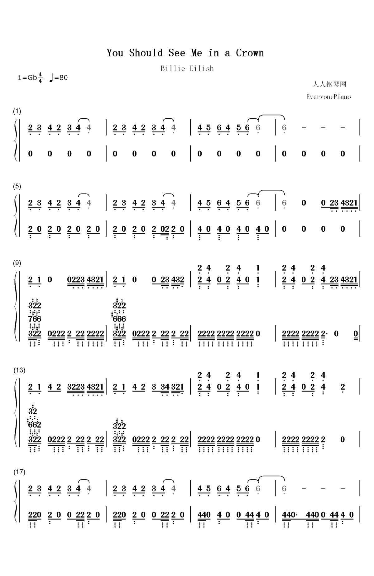 You Should See Me in a Crown-Billie Eilish双手简谱预览1