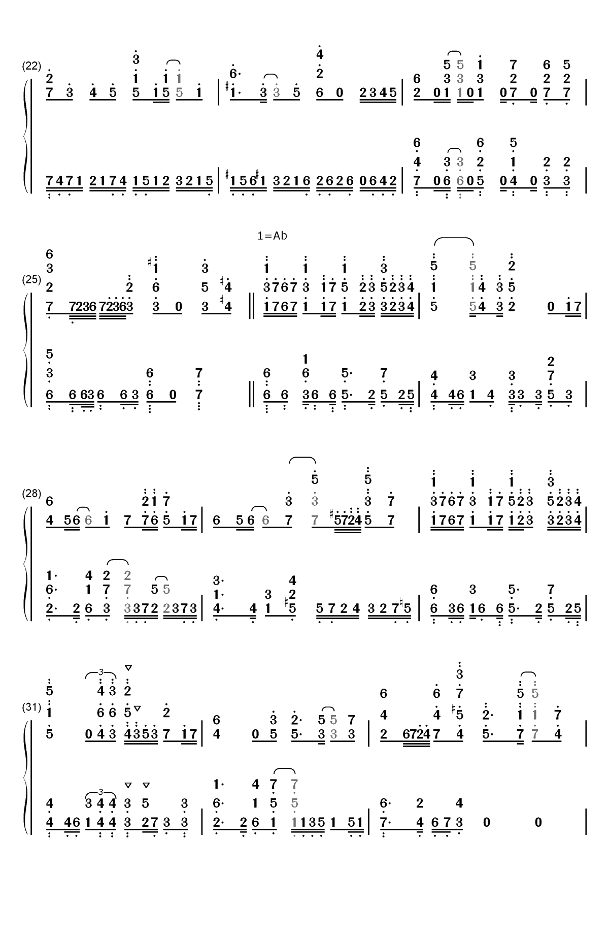 Sign-五等分的新娘ED双手简谱预览3