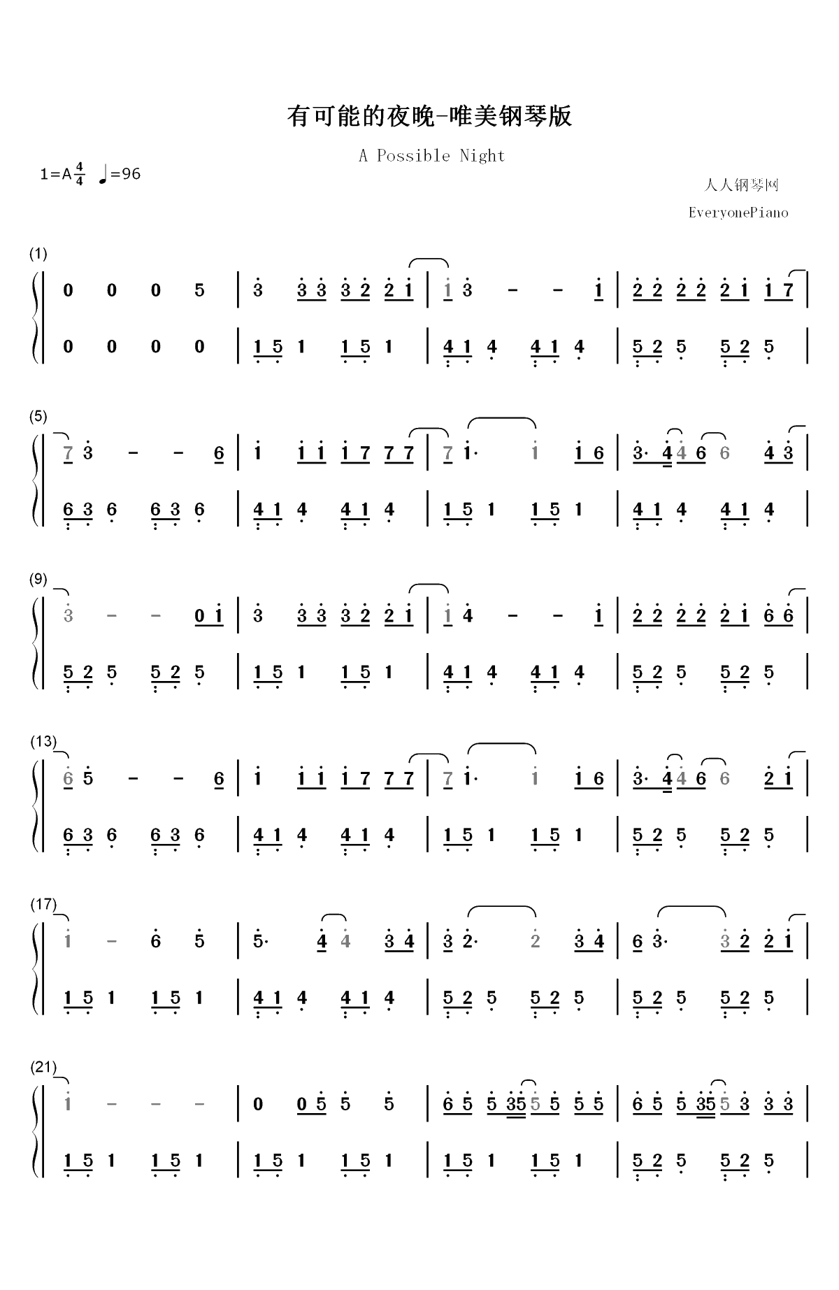 有可能的夜晚-让蜡烛代替所有灯让音乐代替话语声-抖音热歌双手简谱预览1