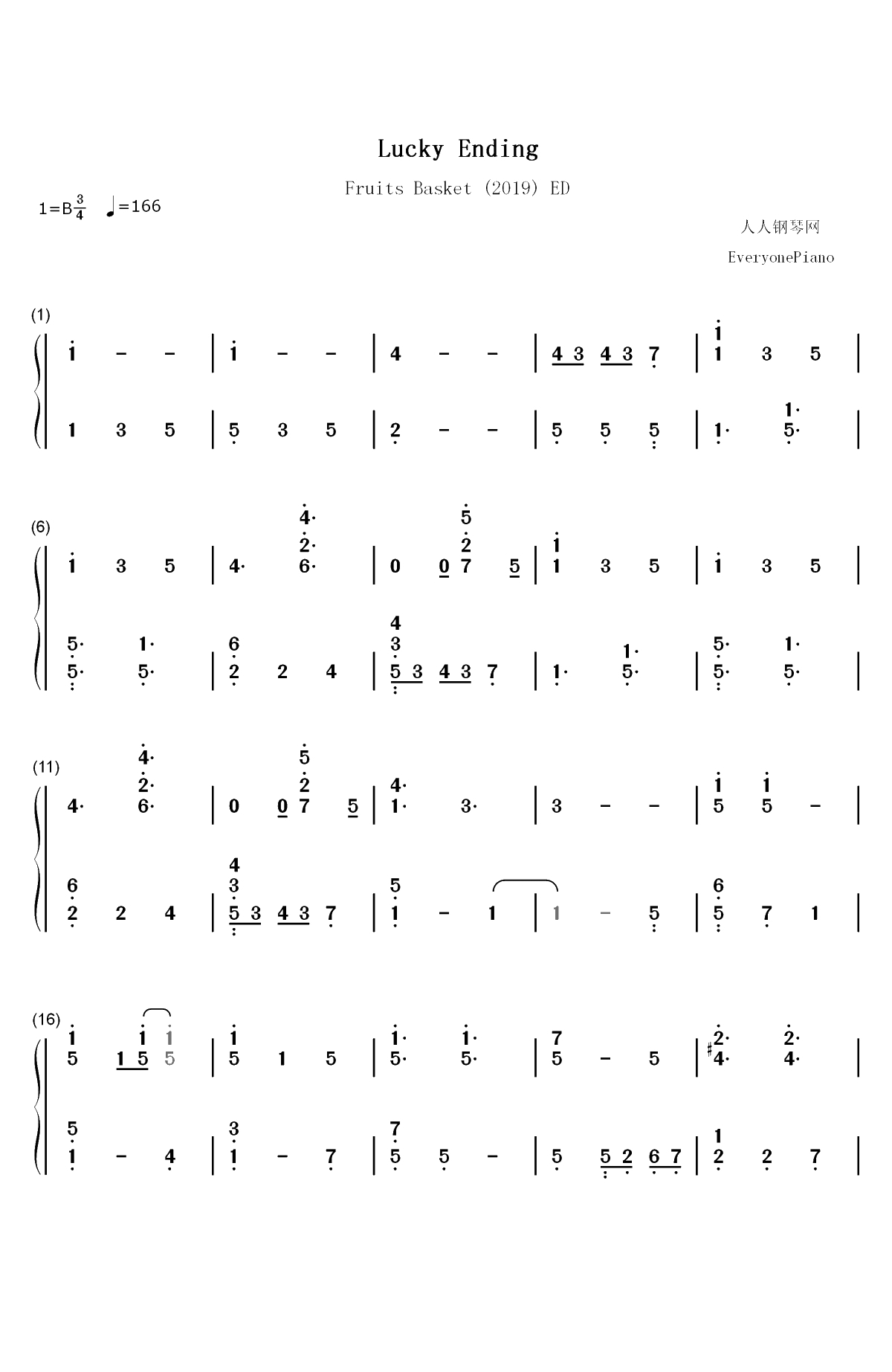Lucky Ending-水果篮子ED双手简谱预览1
