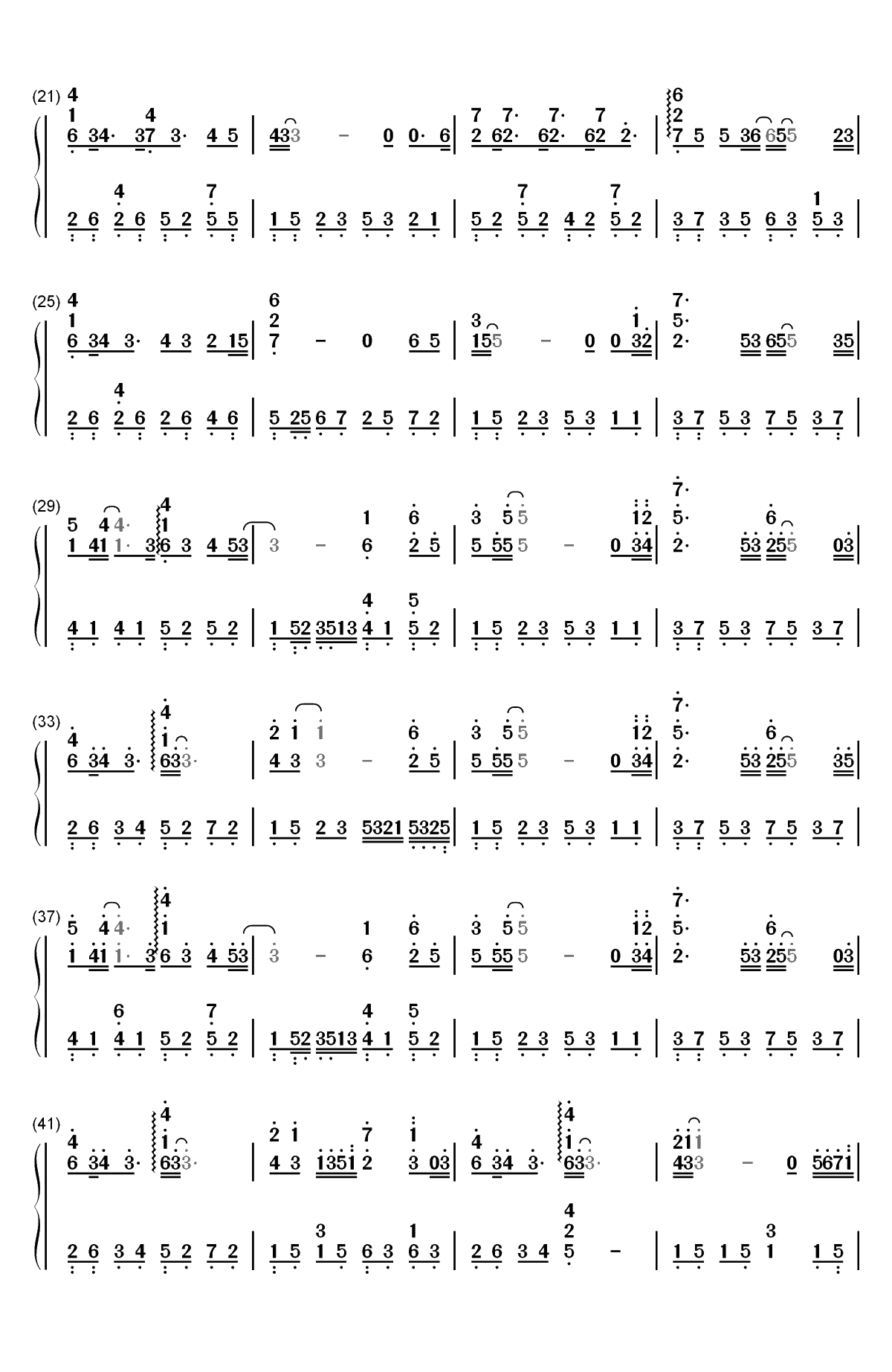 想你-完美独奏版双手简谱预览2