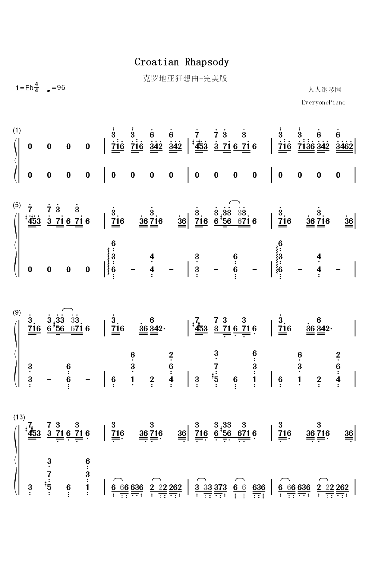克罗地亚狂想曲-完美版双手简谱预览1