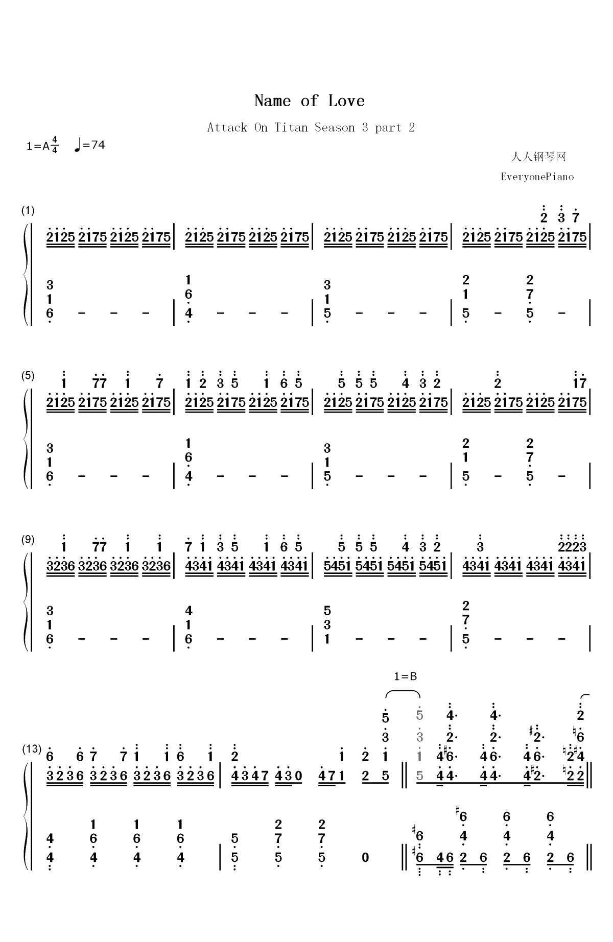Name of Love-进击的巨人第三季ED2双手简谱预览1