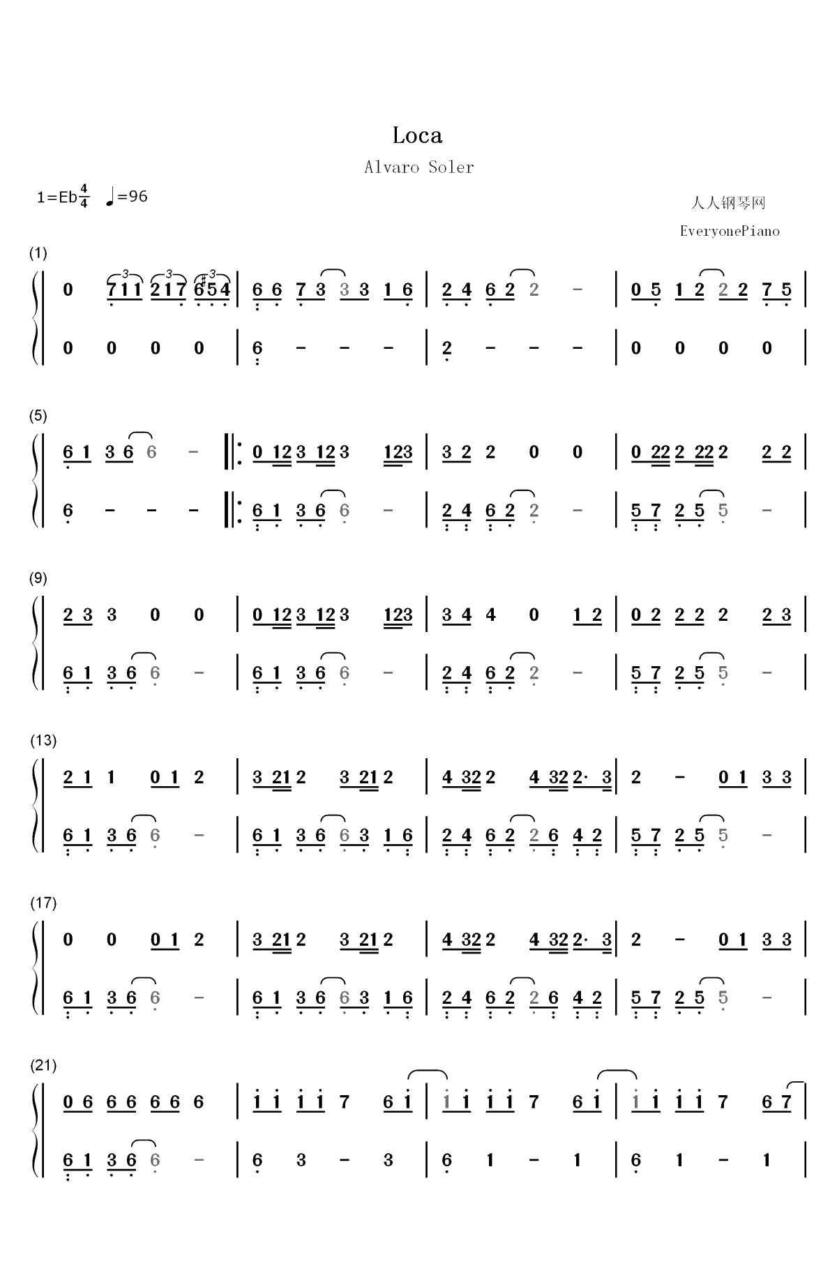 Loca-Alvaro Soler双手简谱预览1