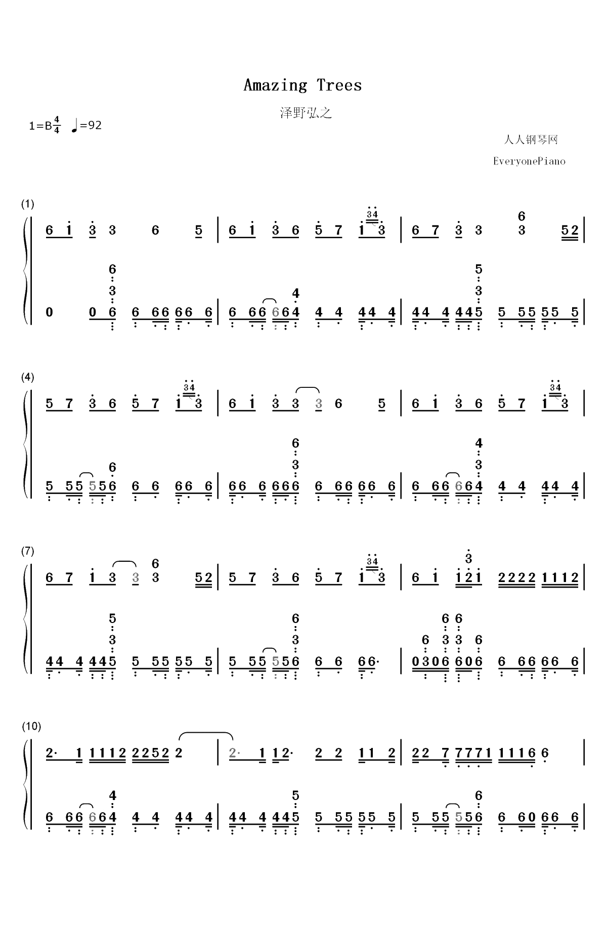 Amazing Trees-泽野弘之双手简谱预览1
