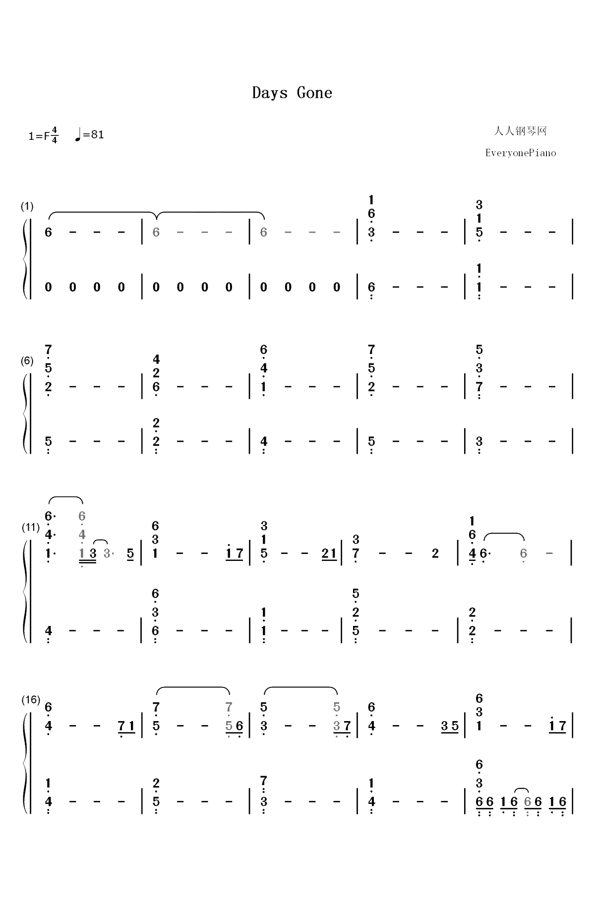 Days Gone主题曲-人生尽头双手简谱预览1