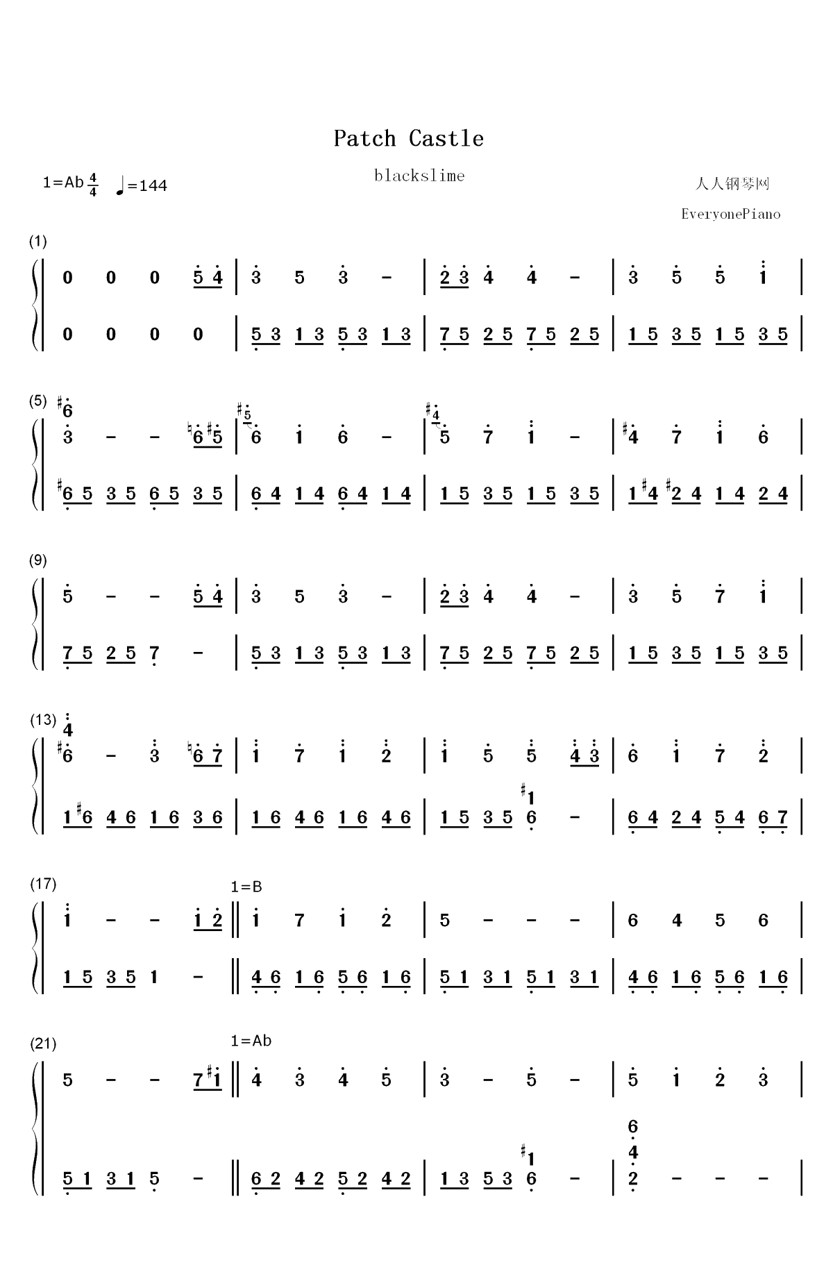 Patch Castle-星之卡比毛线传说OST双手简谱预览1