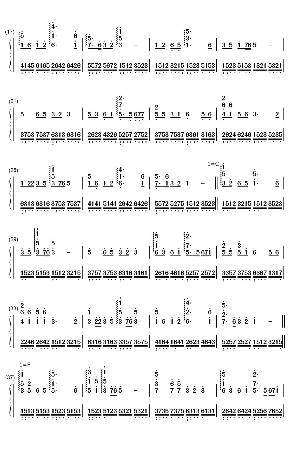 一条大河-完美独奏版-我的祖国-上甘岭插曲双手简谱预览2