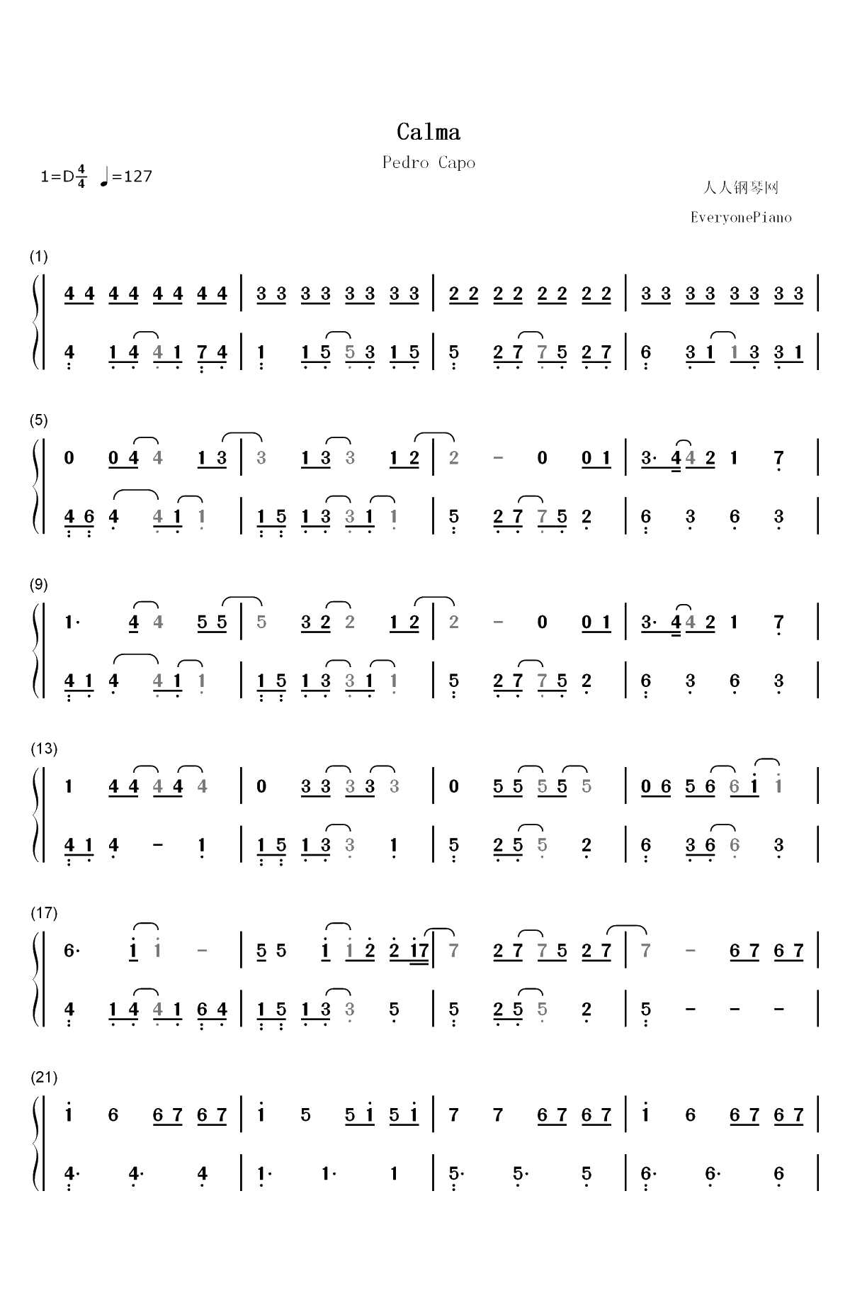 Calma-Pedro Capo双手简谱预览1