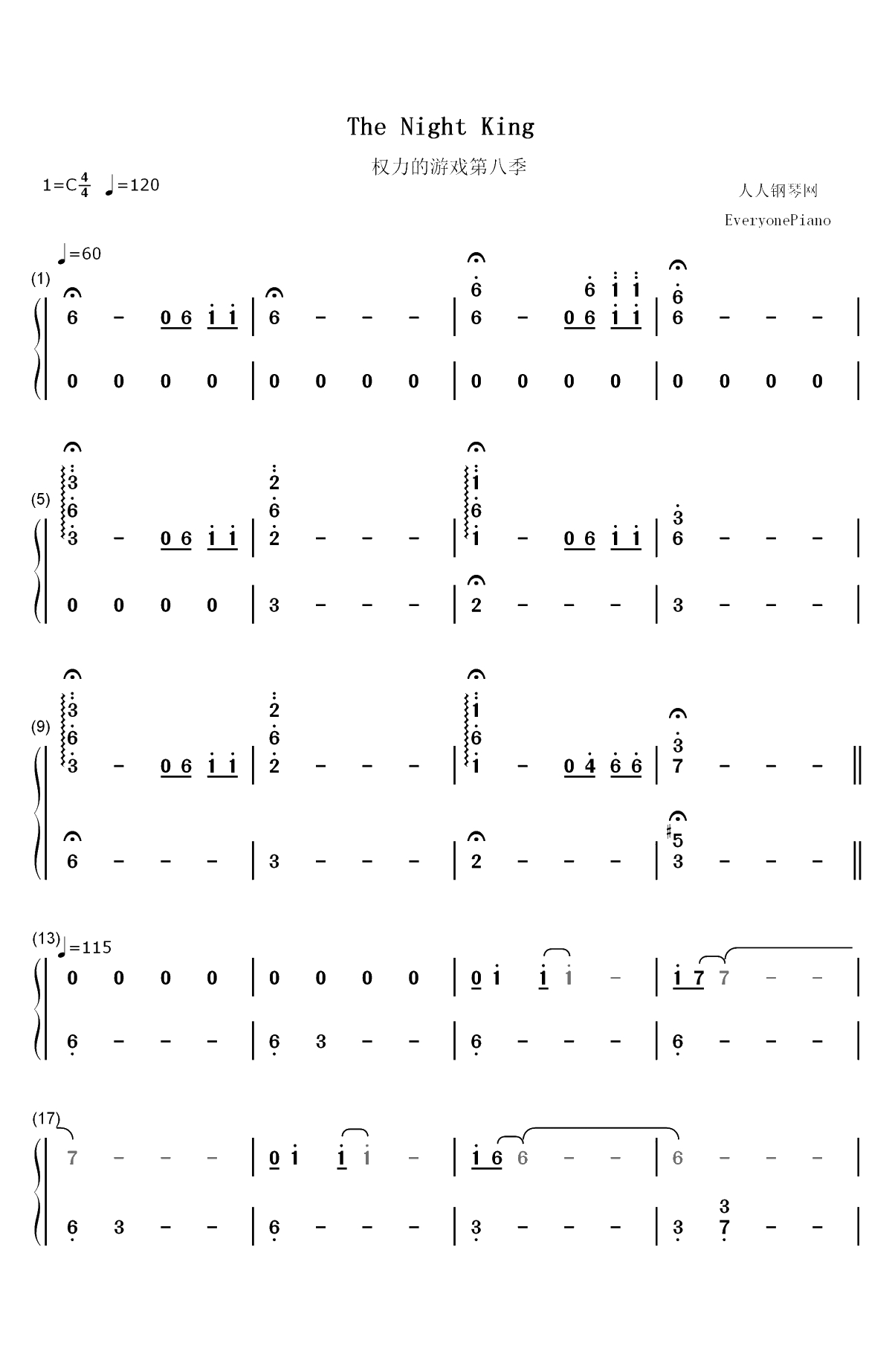 The Night King-权力的游戏第八季OST双手简谱预览1
