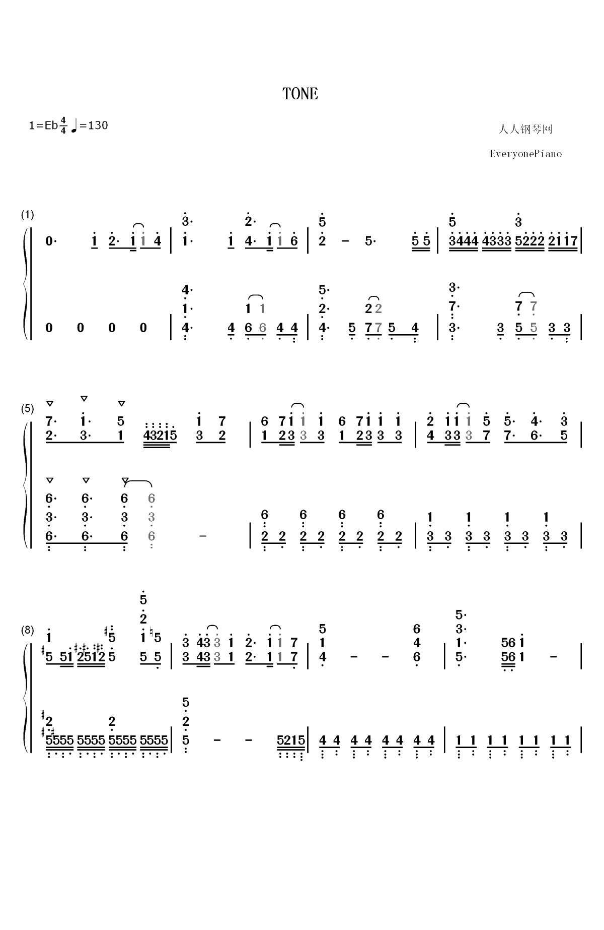 Tone-一弦定音OP双手简谱预览1