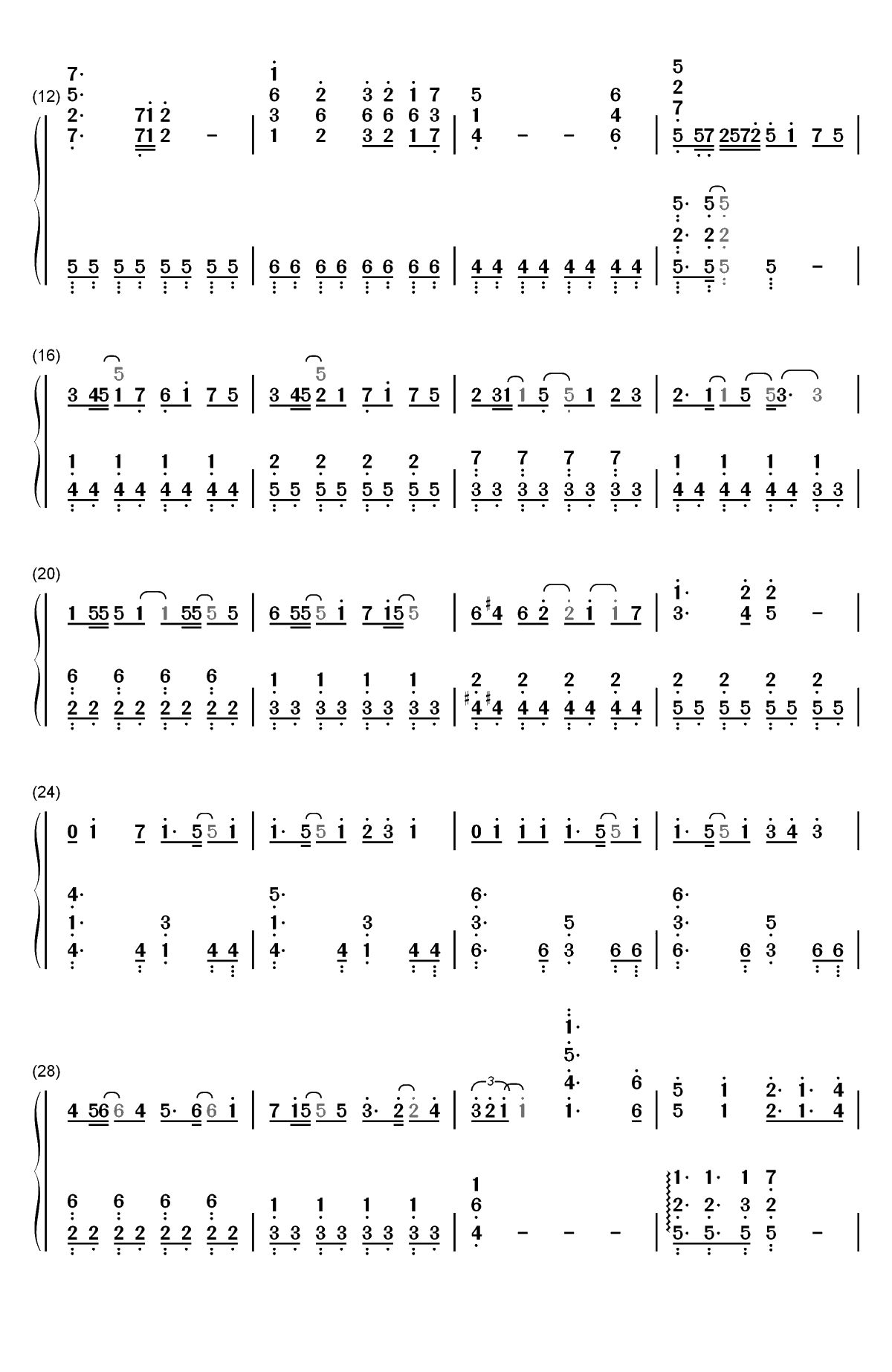 Tone-一弦定音OP双手简谱预览2