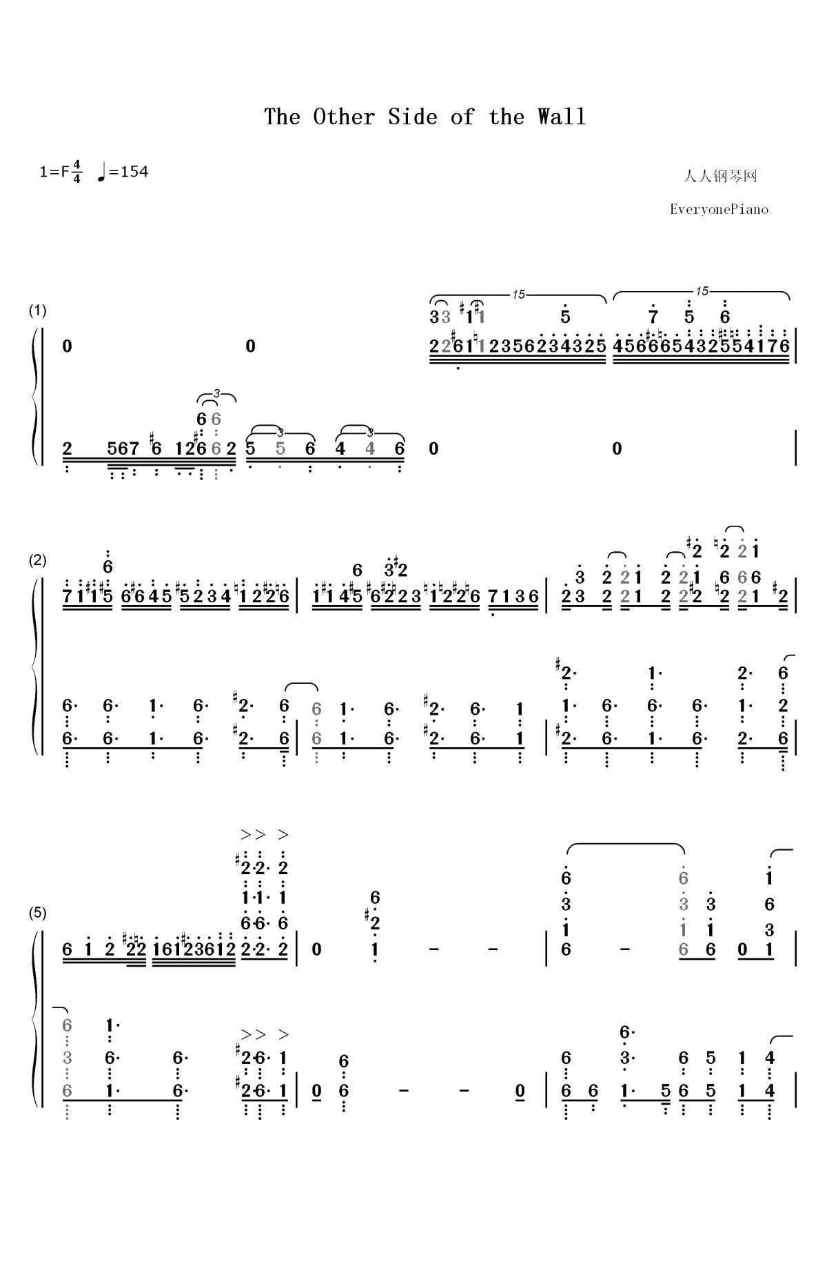 The Other Side Of The Wall-Princess Principal OP双手简谱预览1
