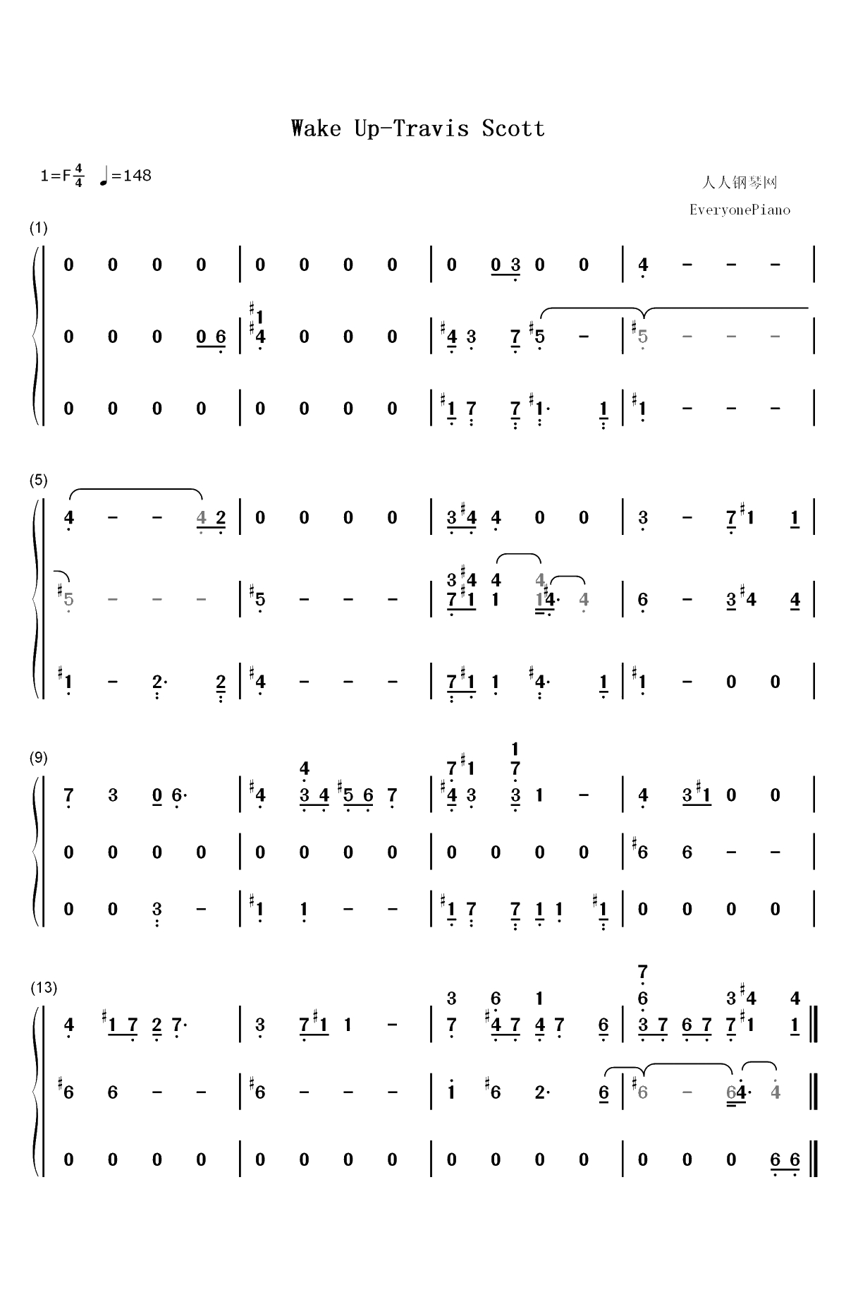 Wake Up-Travis Scott和The Weeknd双手简谱预览1