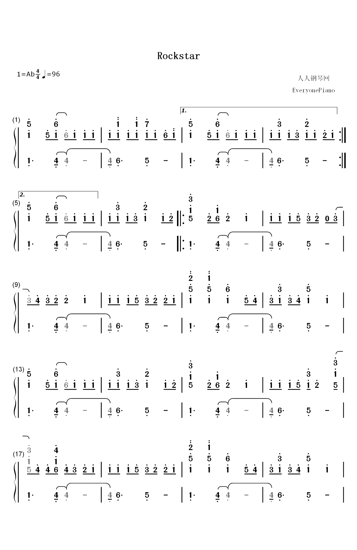 Rockstar-A Great Big World双手简谱预览1