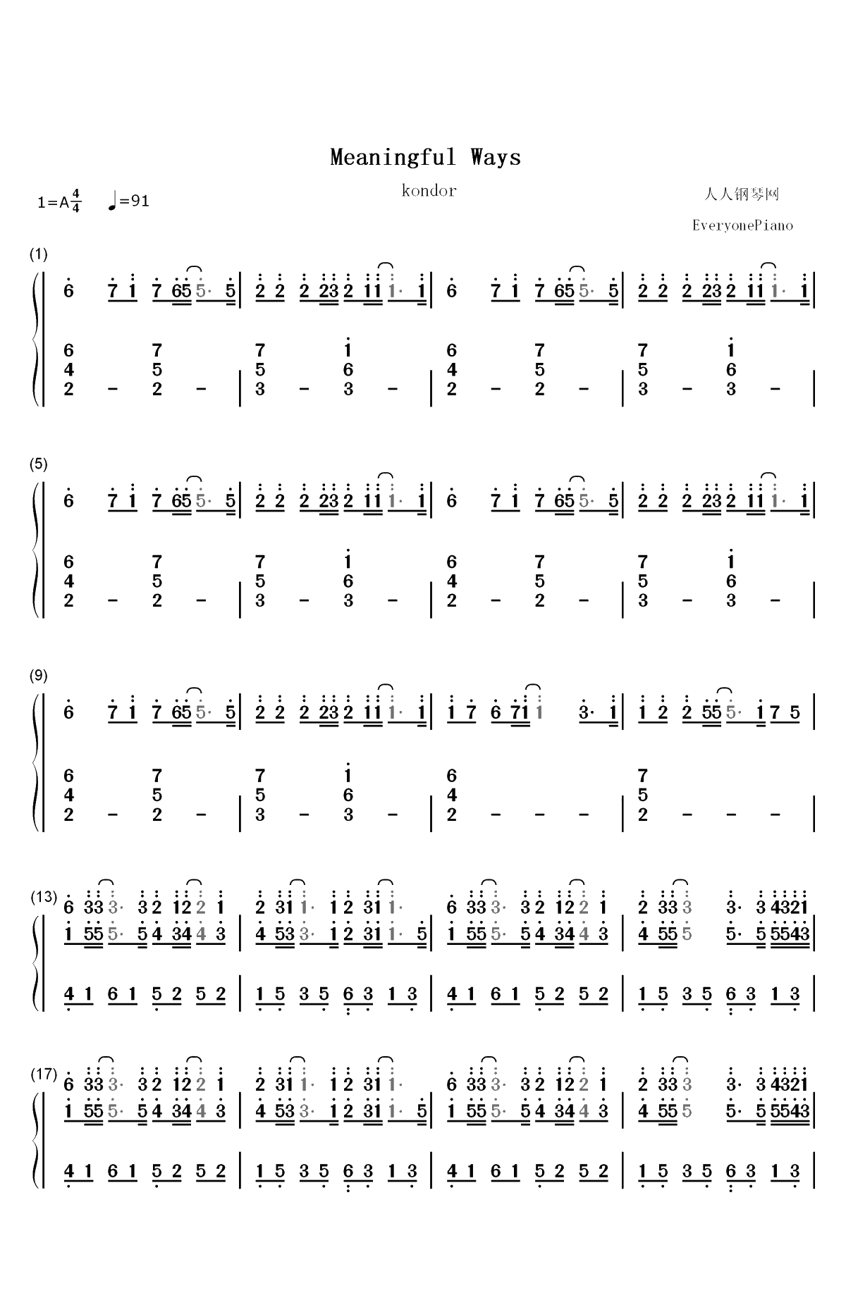 Meaningful Ways-Kondor双手简谱预览1