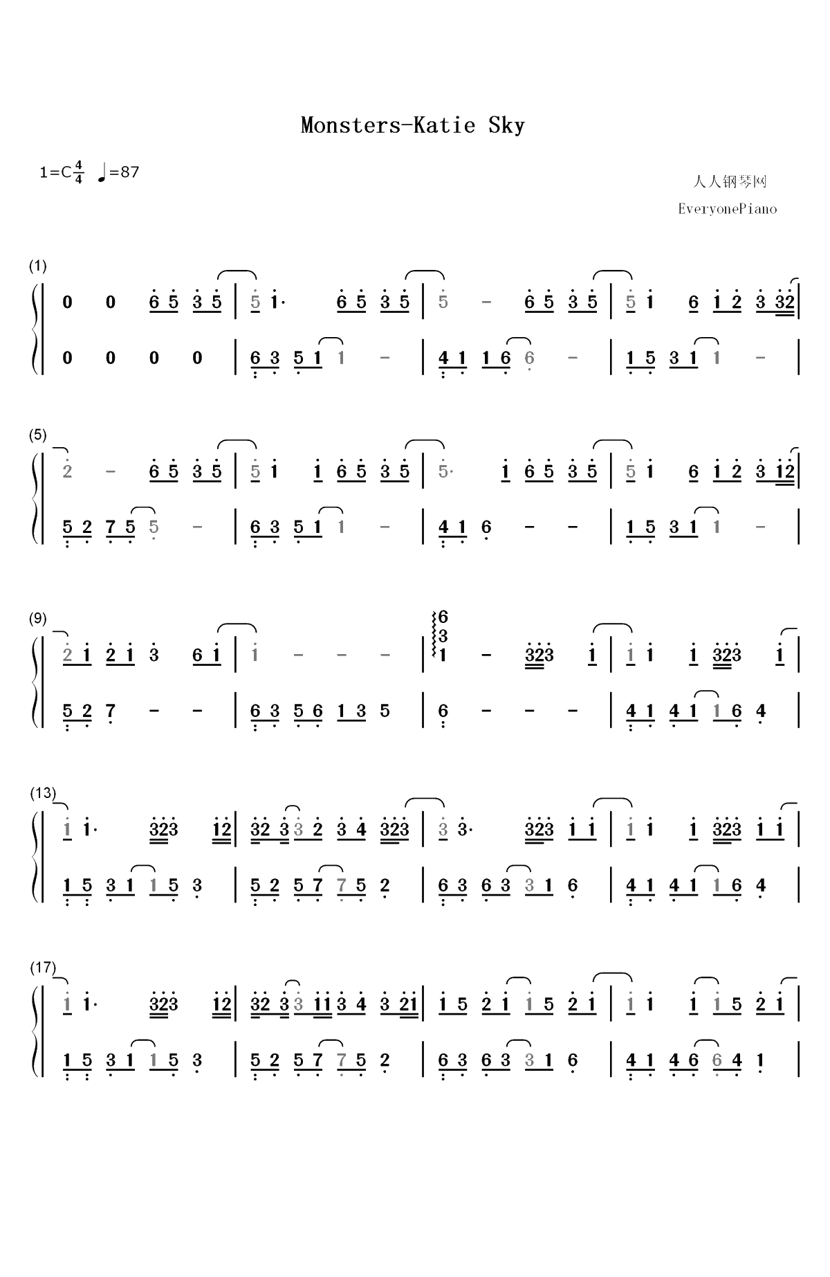 Monsters-抖音热歌-爱你不止三千遍双手简谱预览1