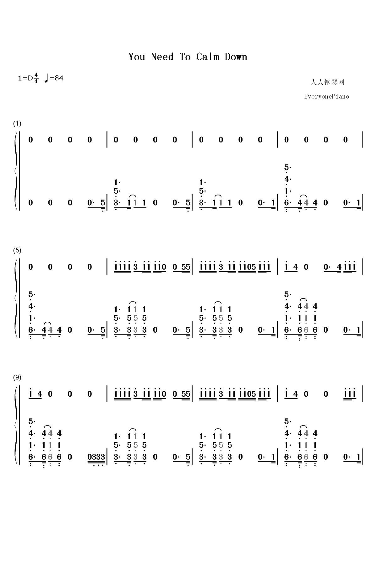 You Need To Calm Down-Taylor Swift双手简谱预览1