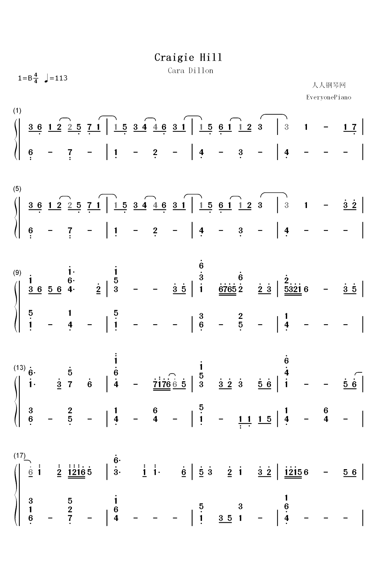 Craigie Hill-Cara Dillon双手简谱预览1