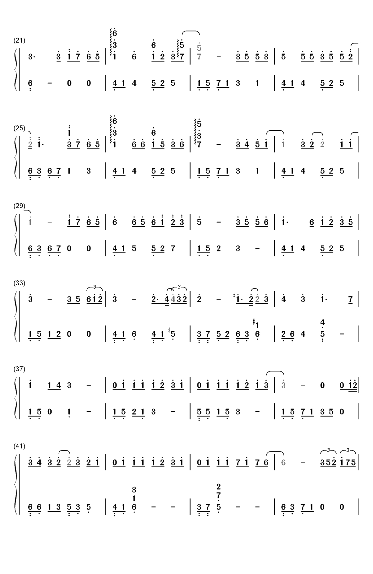 虹之间-完美钢琴版双手简谱预览2