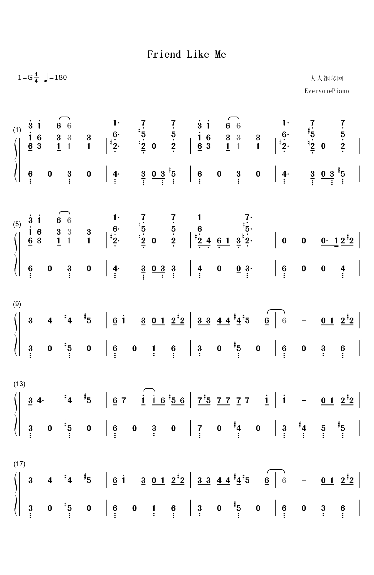 Friend Like Me-阿拉丁OST双手简谱预览1