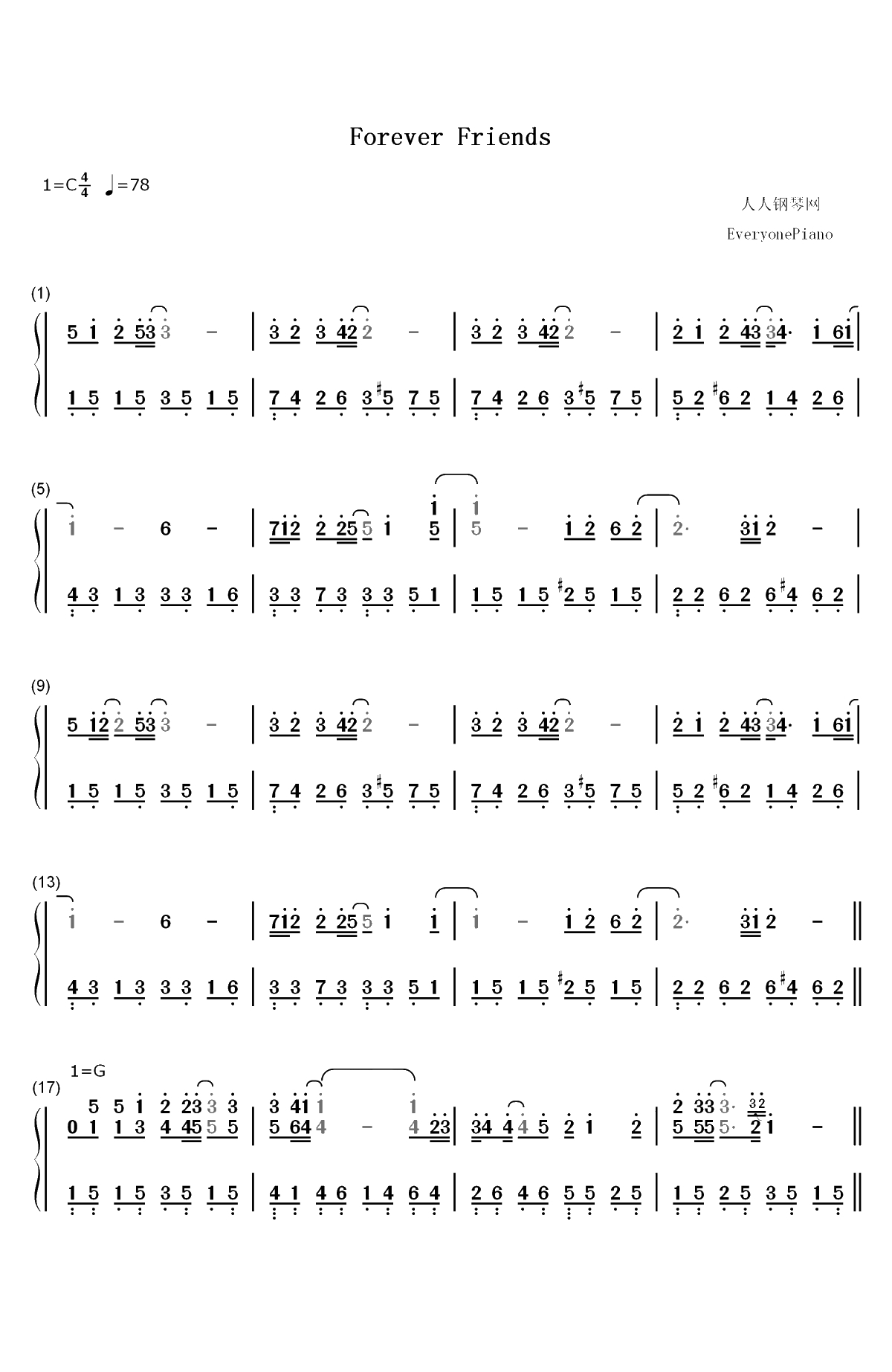 Forever Friends-升起的烟花从下面看还是从侧面看插曲双手简谱预览1