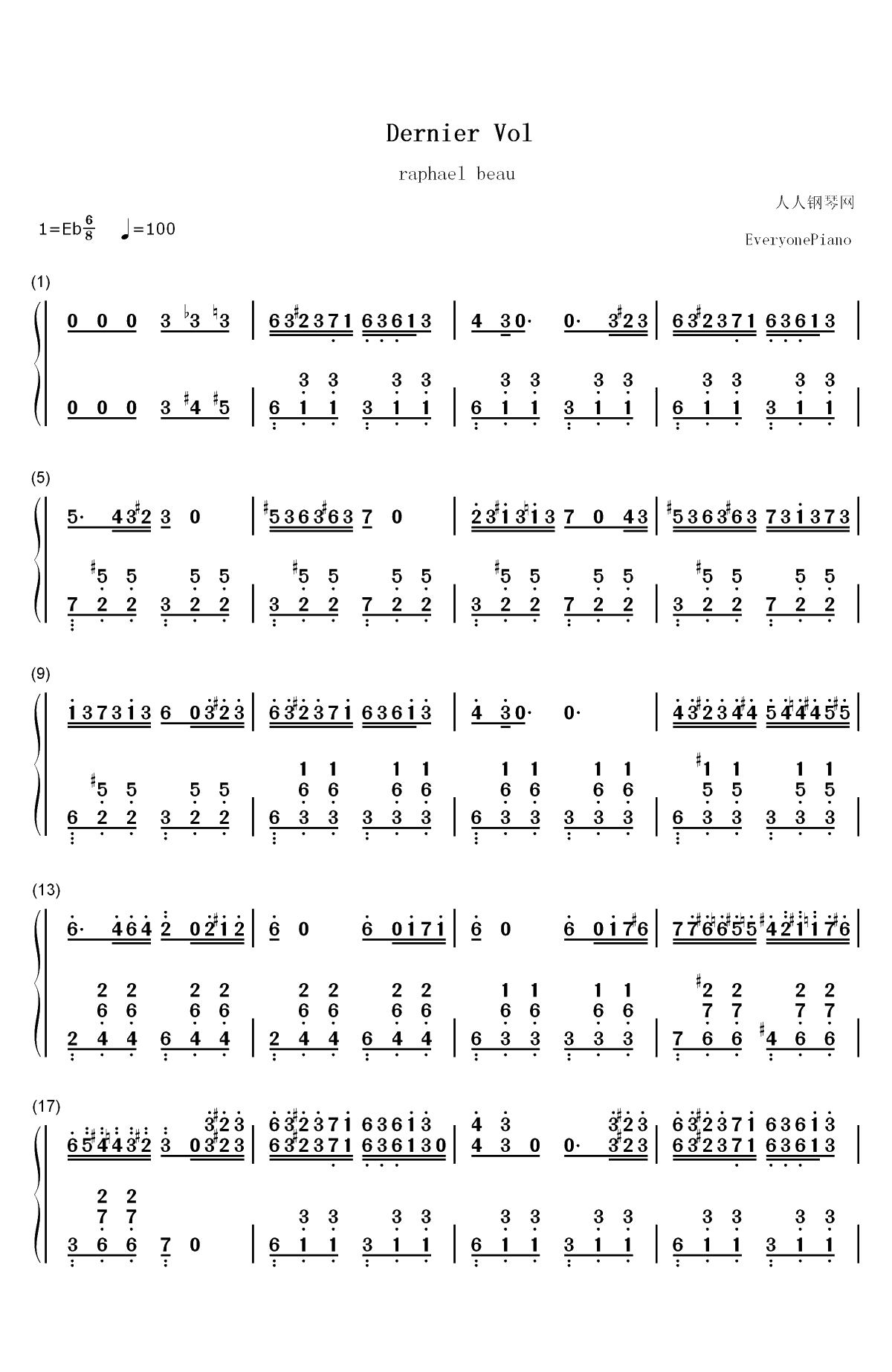 Dernier Vol-尽情游戏-漫长的婚约双手简谱预览1