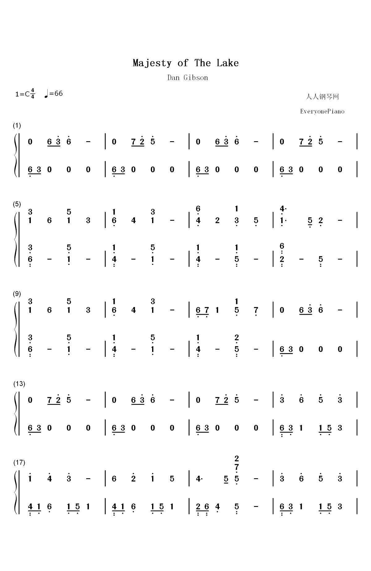 Majesty of the Lake-Dan Gibson双手简谱预览1