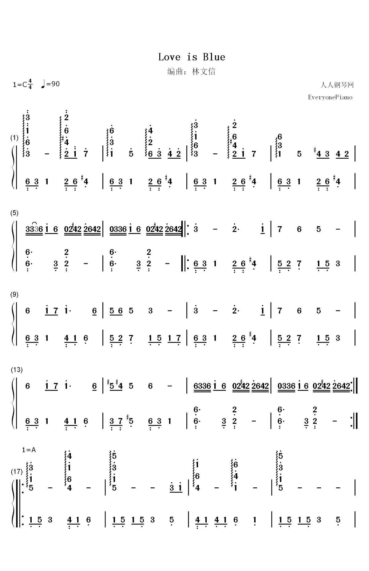 Love Is Blue双手简谱预览1