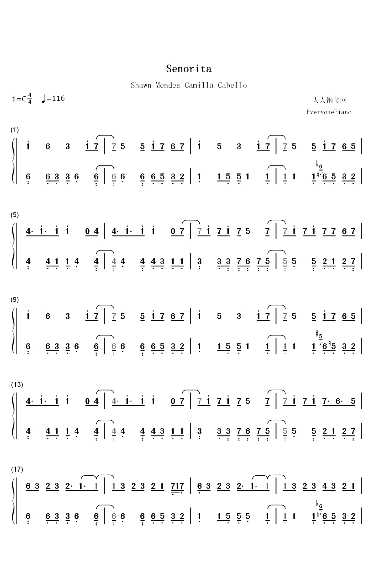 Se&ntilde;orita-Shawn Mendes和Camila Cabello双手简谱预览1