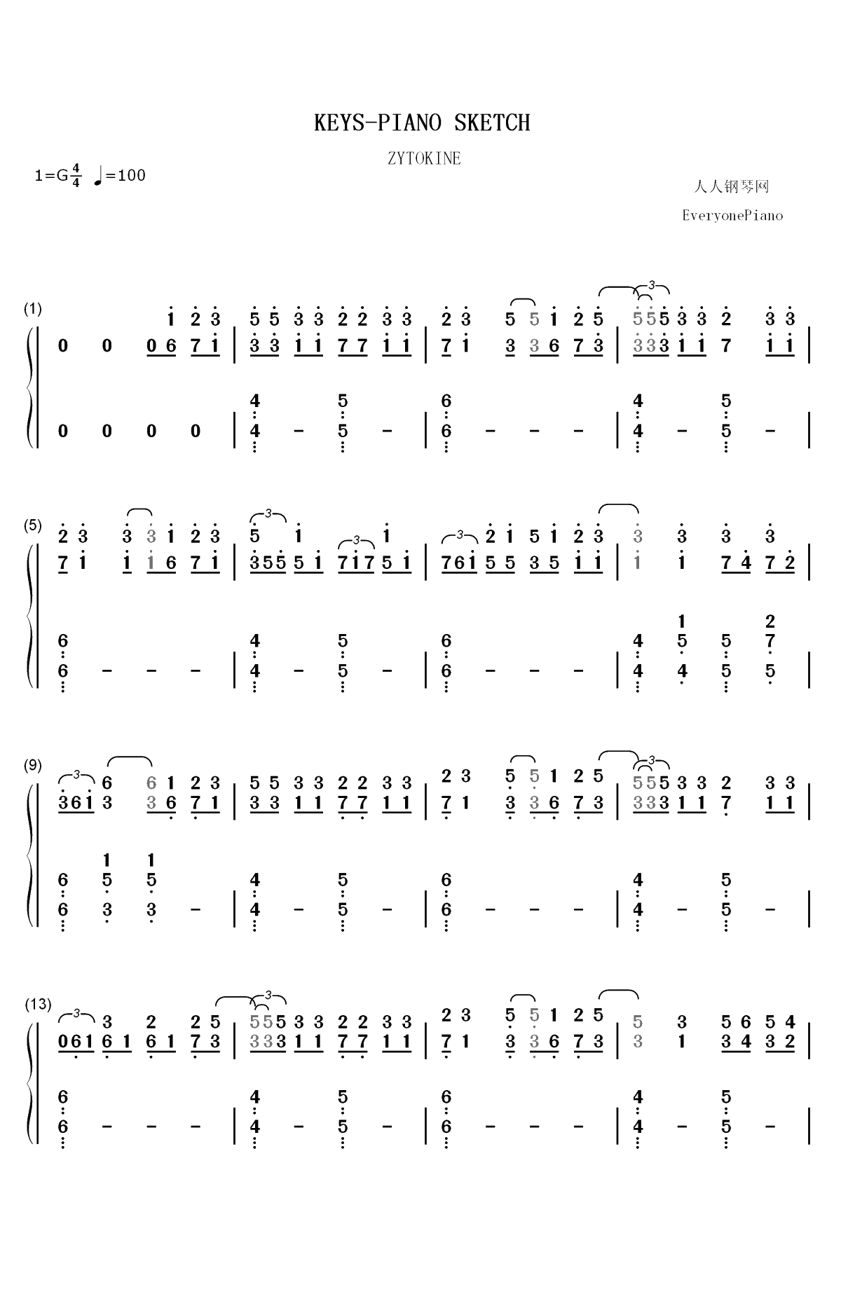KEYS-PIANO SKETCH双手简谱预览1