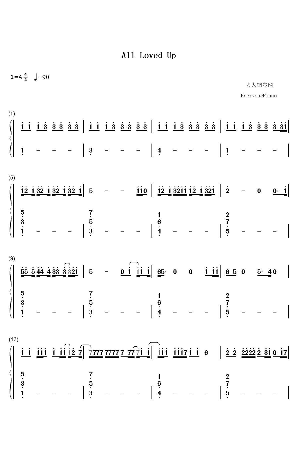 All Loved Up-Amy Shark双手简谱预览1