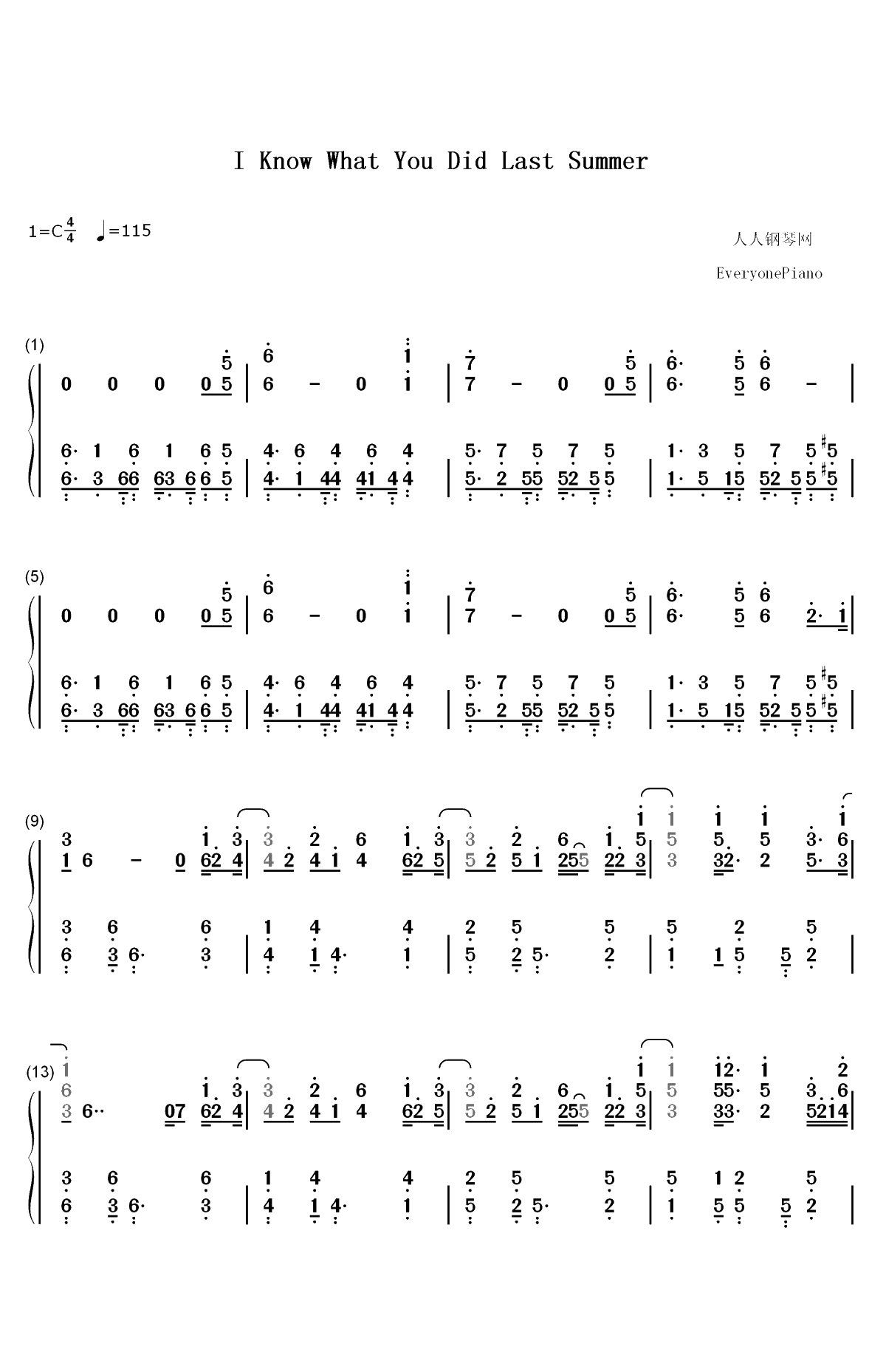 I Know What You Did Last Summer双手简谱预览1