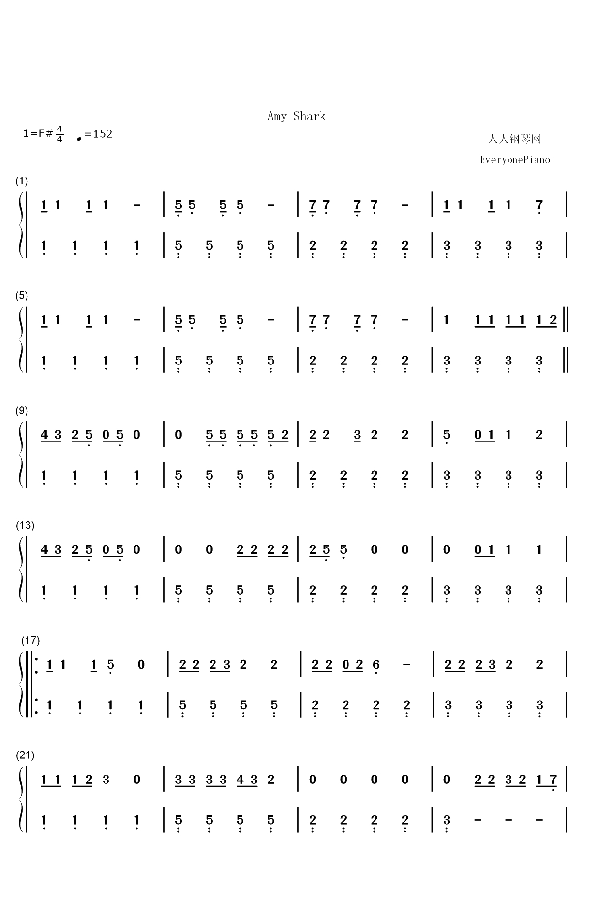 Never Coming Back-Amy Shark双手简谱预览1
