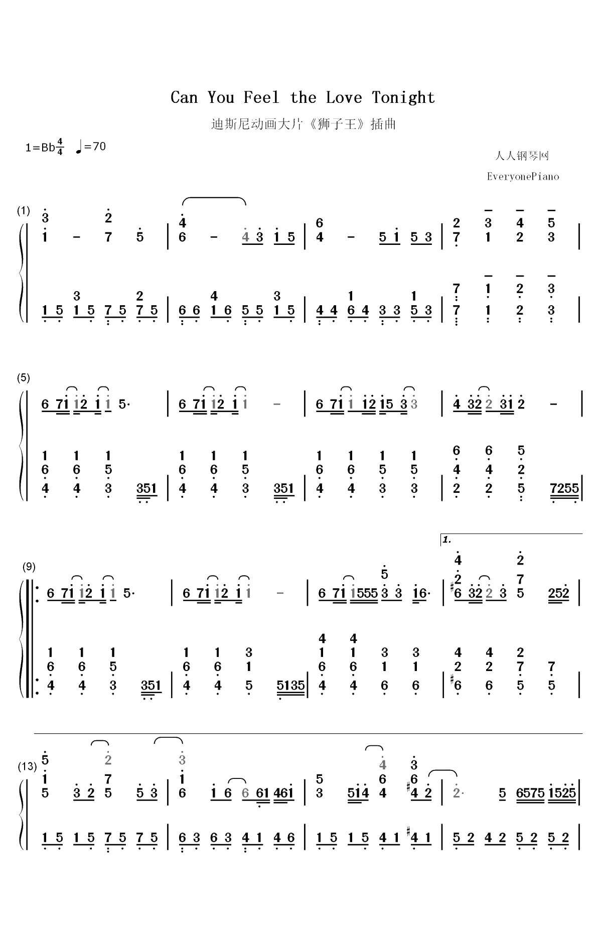 Can You Feel the Love Tonight-狮子王插曲双手简谱预览1