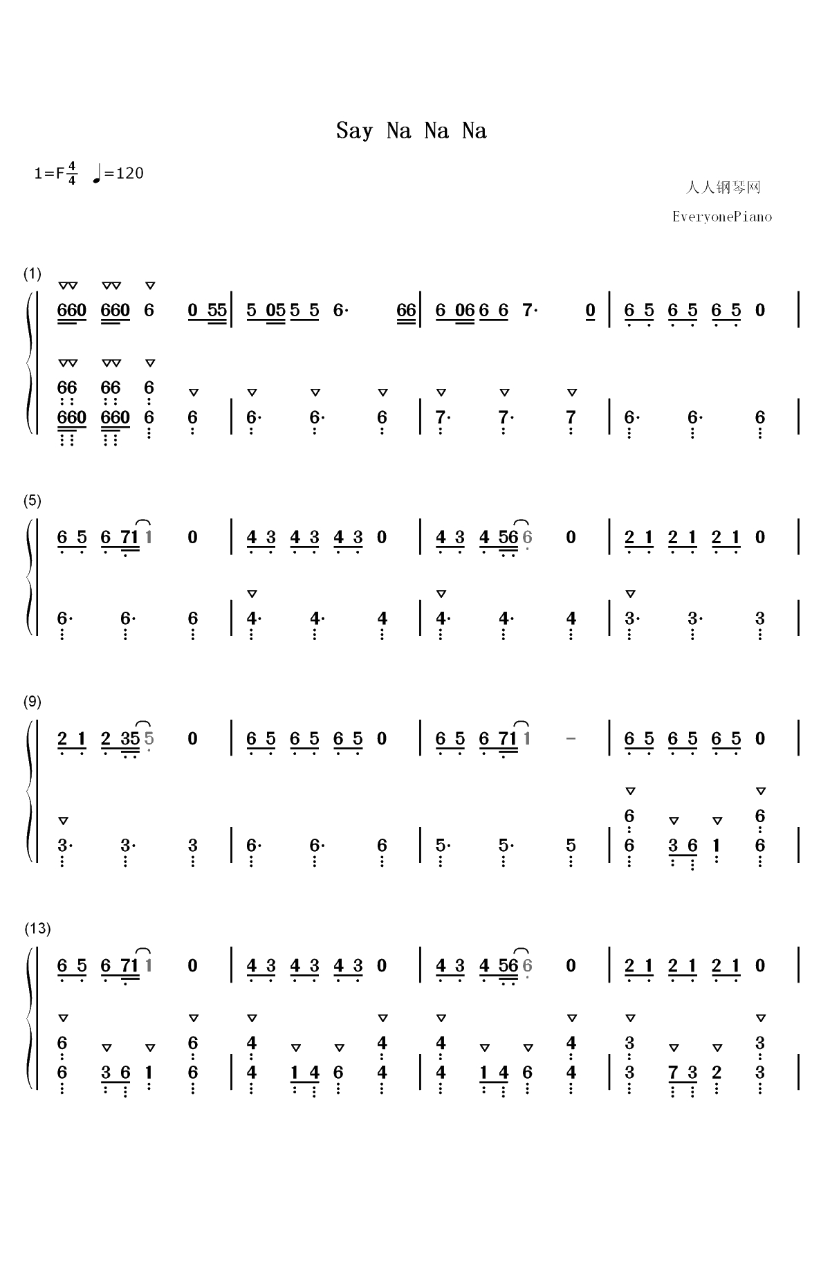 Say Na Na Na-2019年欧洲歌唱大赛双手简谱预览1