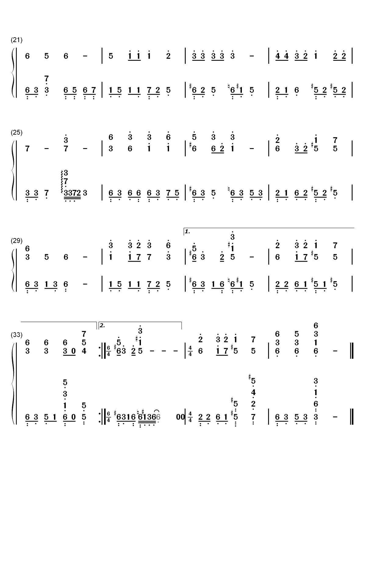 赤い花白い花-天降之物第12话ED双手简谱预览2