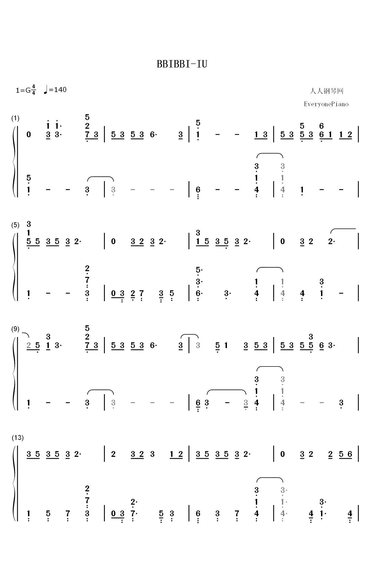 BBIBBI-IU-李知恩双手简谱预览1