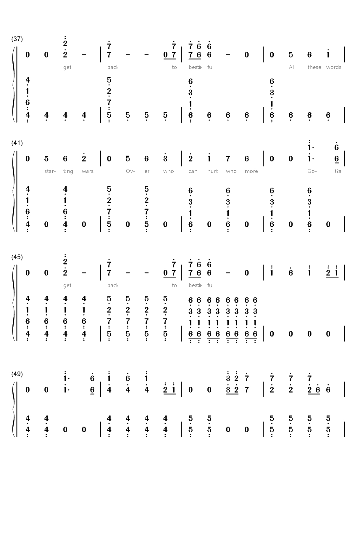 Back to Beautiful双手简谱预览3