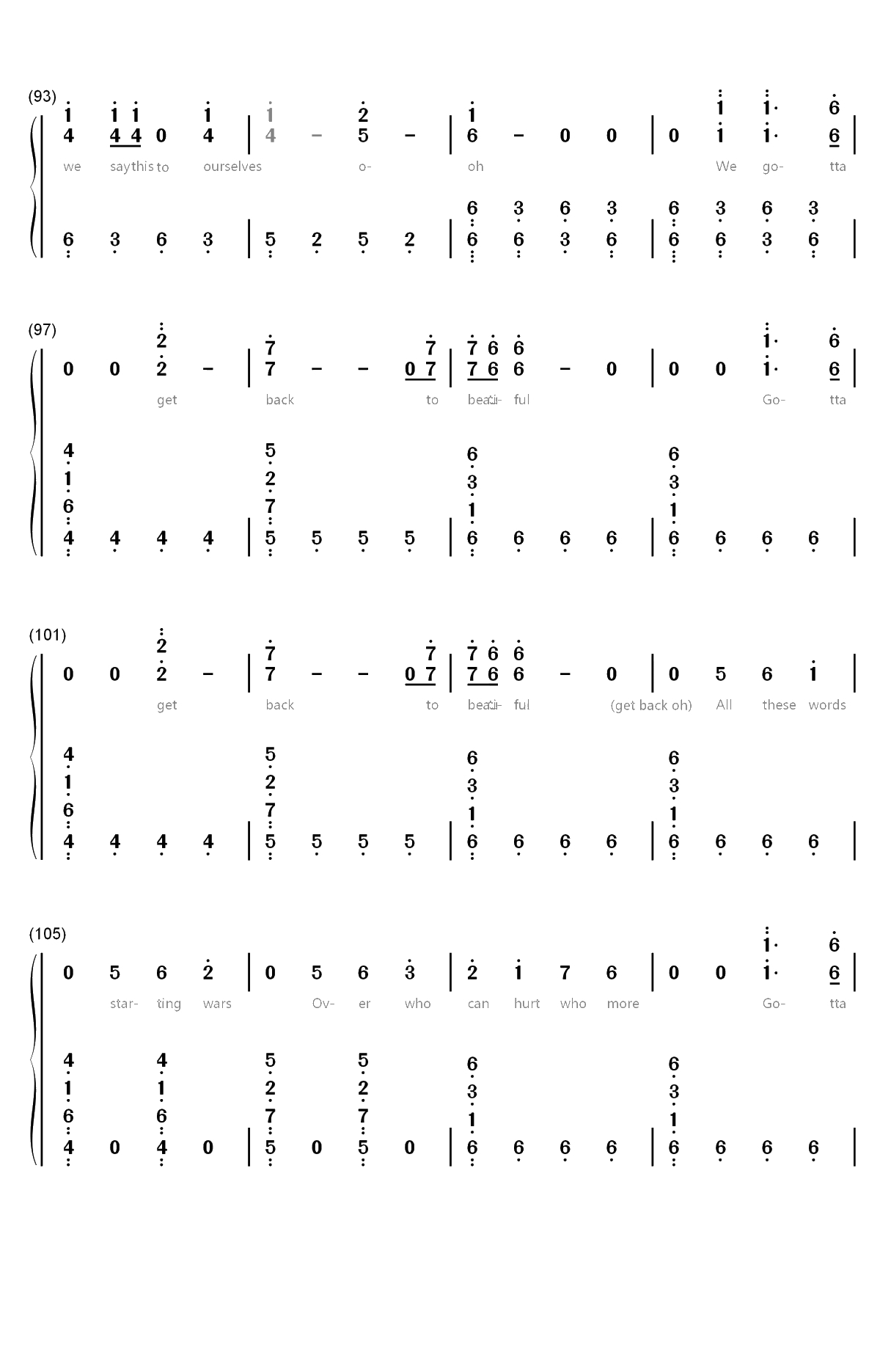 Back to Beautiful双手简谱预览6