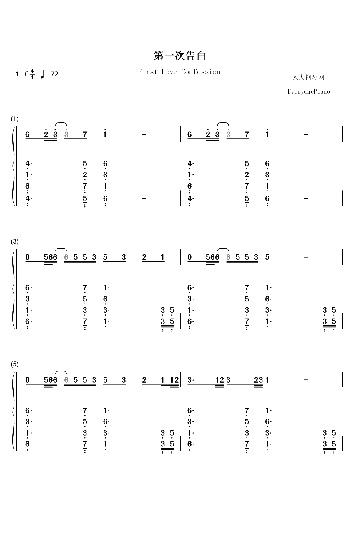 第一次告白-TFBOYS六周年无限宠粉双手简谱预览1
